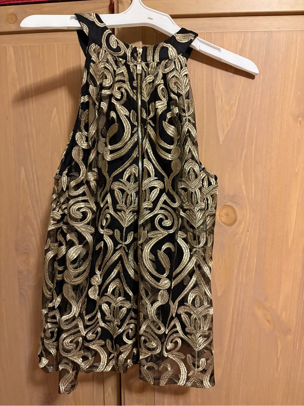 NWT Fully lined gold embroidered black dressy swing top, full zip back sz S - Picture 8 of 9